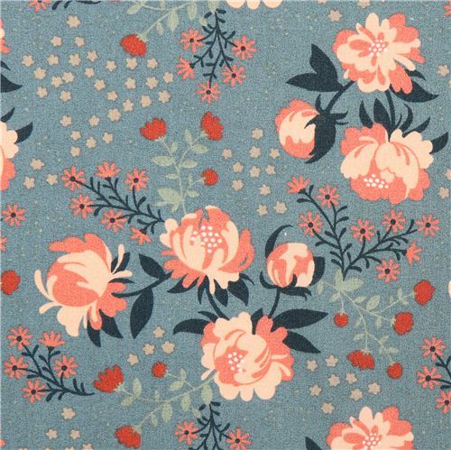 Peonies Blue peony flower birch organic fabric from the USA
