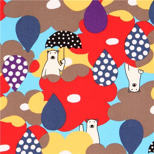 colorful polar bear flower rain twill fabric from Japan