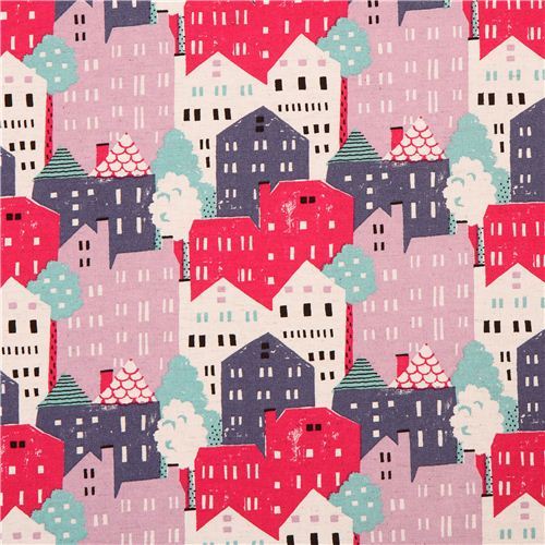 colorful town houses canvas fabric from Japan 