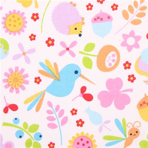 white Riley Blake animal forest fabric Wildflower Meadow