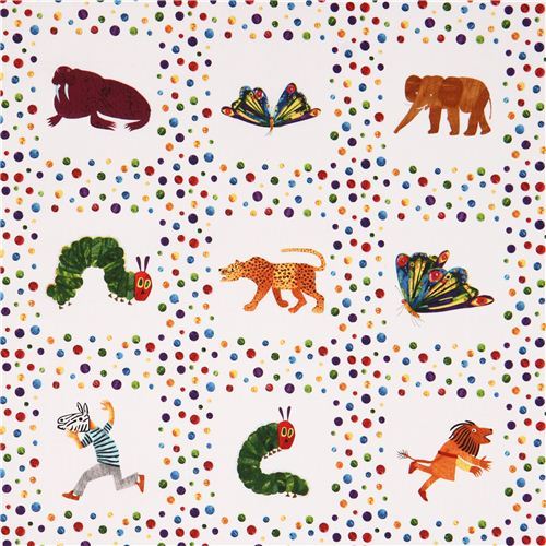 white animal and dot fabric 'The Very Hungry Caterpillar' Andover USA