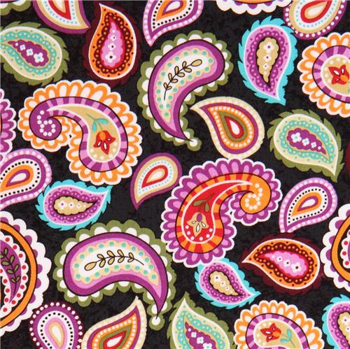 charcoal paisley flower ornament fabric 'Priscilla' Blank Quilting USA