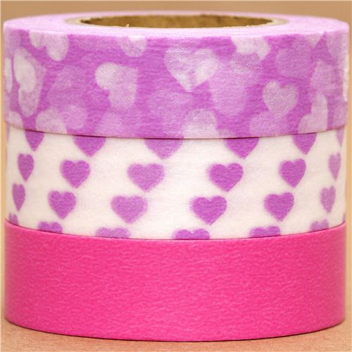 Washi Masking Tape deco tape set 3pcs with hearts