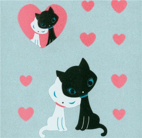 cute kitty couple sticker with pink hearts