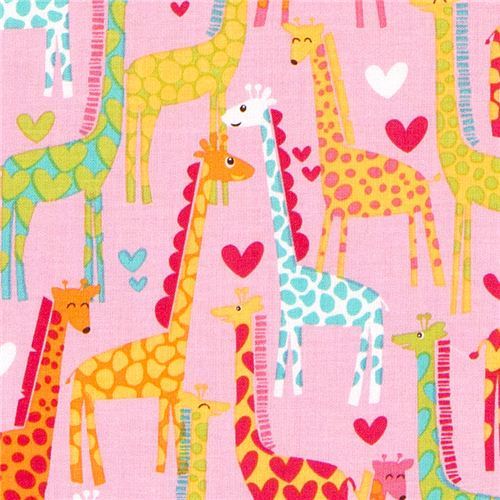 pink Michael Miller fabric Giraffe Love heart