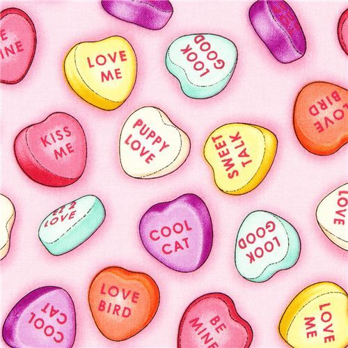 pink candy hearts fabric by Timeless Treasures