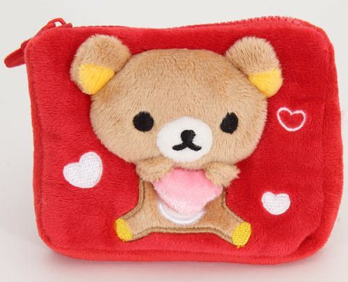 red Rilakkuma plush wallet bear with heart
