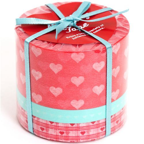 Washi Masking Tape deco tape set 3pcs with hearts