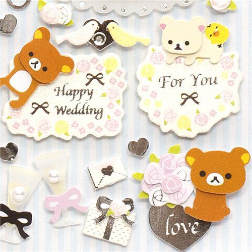 cute Rilakkuma 3D Stickers Wedding Love Ring Cake