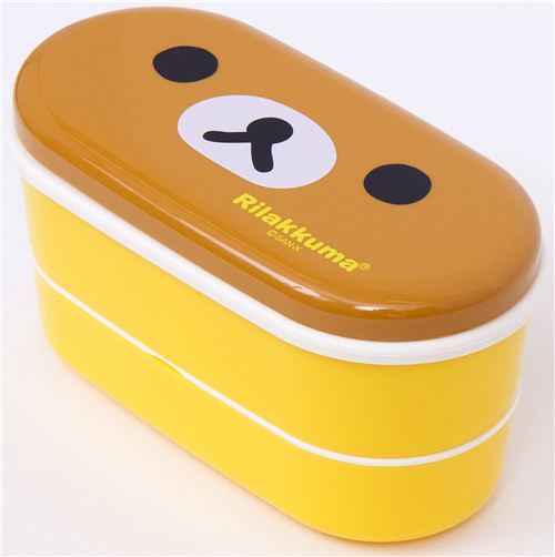 yellow Rilakkuma bear Bento Box with brown bear face