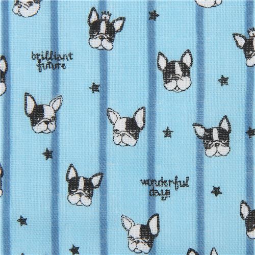 Kokka double gauze fabric with French Bulldogs and stripes