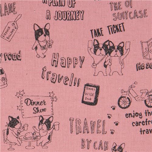 dog animal French Bulldog transport Canvas pink-mauve fabric by Kokka Japan