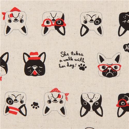natural color French Bulldog canvas fabric by Cosmo