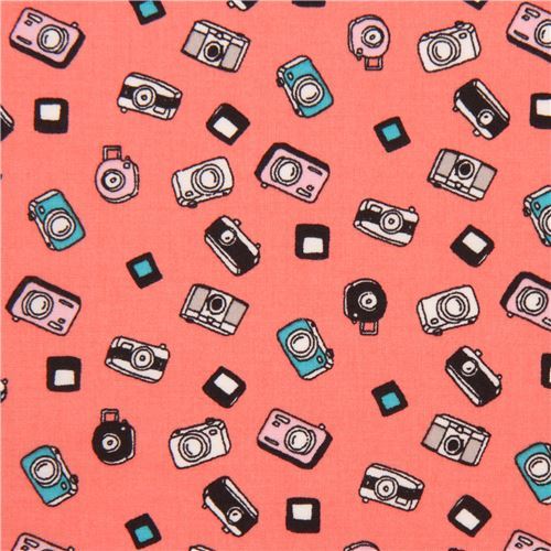 salmon pink cute small camera Lawn fabric