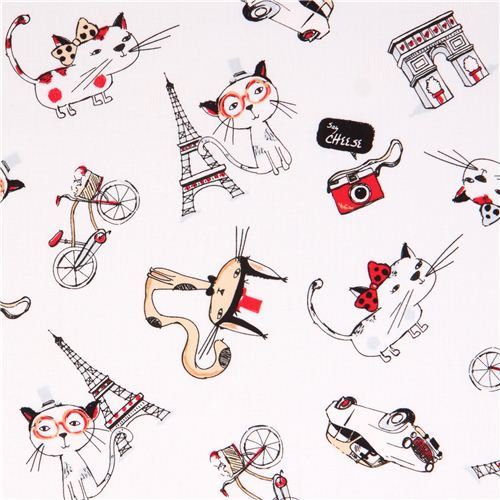 white Paris cat fabric by Timeless Treasures