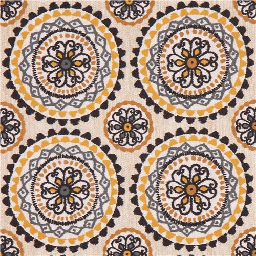 light brown fabric black grey brown flower by Michael Miller