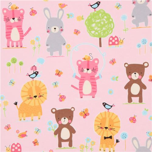 light pink cute rabbit lion Michael Miller animal flannel fabric from the USA