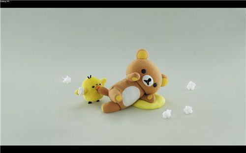 Our favourite one: Kiiroitori bites lazy Rilakkumas tail