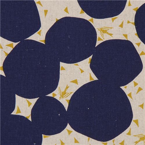 natural color echino canvas fabric with dark blue circle shape Bubble