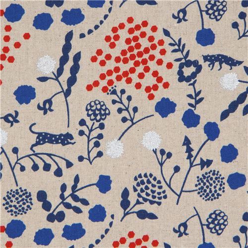 natural color echino canvas fabric with flower animal silver metallic Sprout