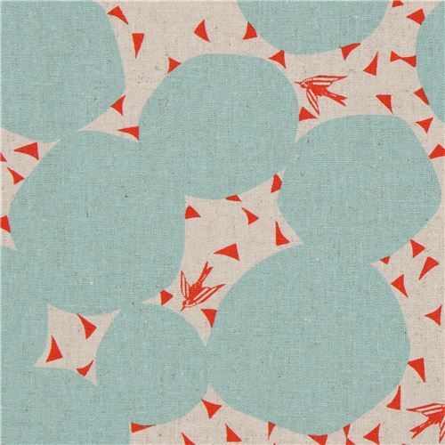 natural color echino canvas fabric with light turquoise circle shape Bubble