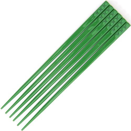 funny green building block chopsticks set with 3 pairs