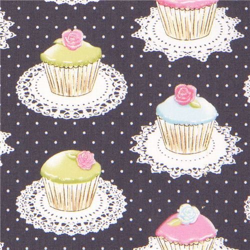 grey Michael Miller fabric with cupcakes dots