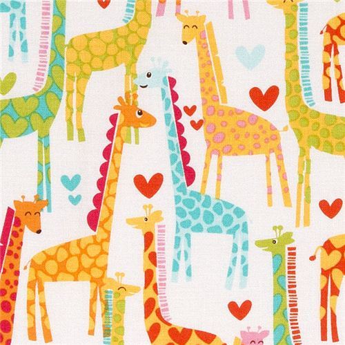 white Michael Miller fabric Giraffe Love heart
