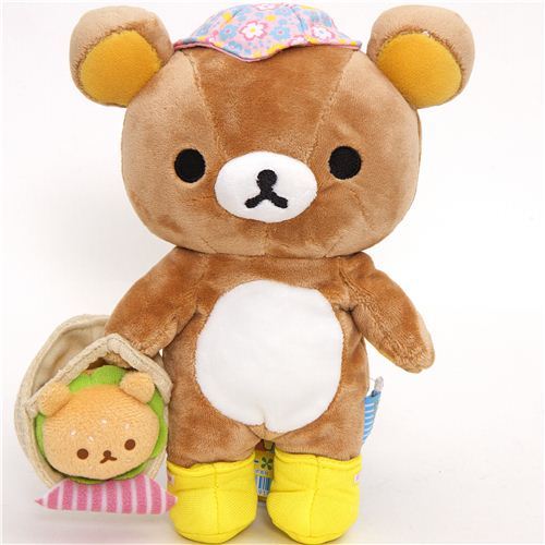 Rilakkuma plush toy brown bear with picnic basket