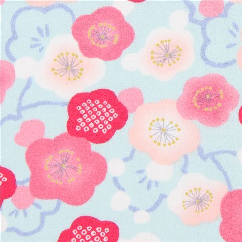 light blue Asia peach pink flower amunzen fabric from Japan