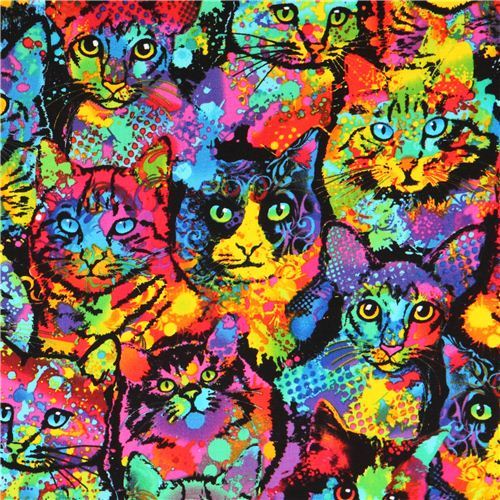 colourful paint cat animal fabric Timeless Treasures USA