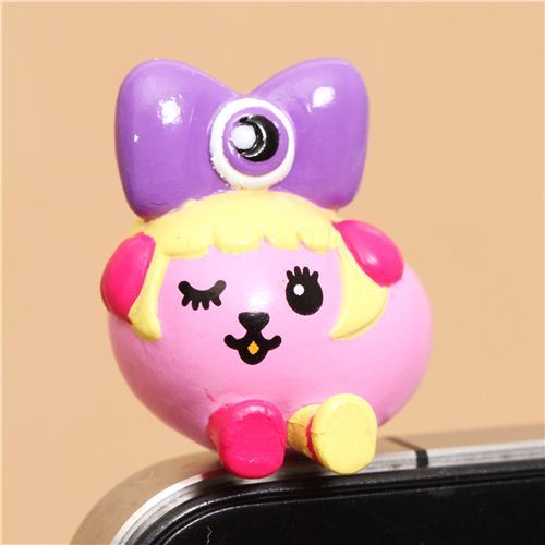purple bow Mameshiba bean dog mobile phone earphone plug