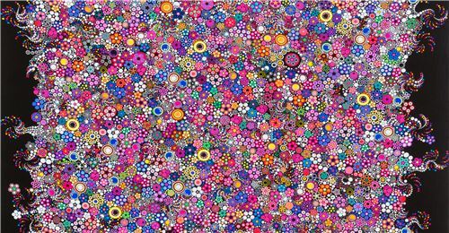 black Robert Kaufman fabric with colorful circles Effervescence