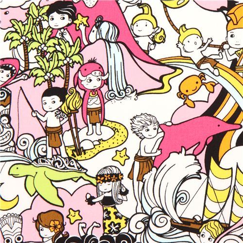 Japanese Hawaii boy anime fabric pink from the USA