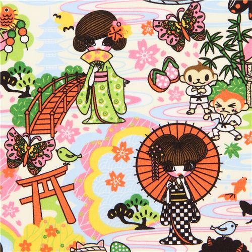 kawaii Japanese Anime Kimono Geisha fabric from the USA
