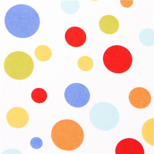 white Michael Miller fabric with colourful polka dots
