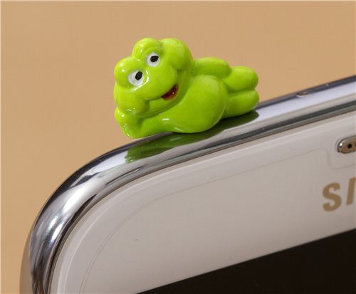 cute green frog mobile phone plugy earphone jack accessory