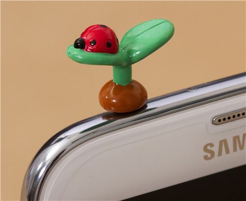 ladybird on plant mobile phone plugy earphone jack accessory