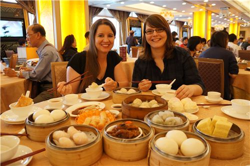 Bianca and I eating Dim Sum in the Chinese Restaurant