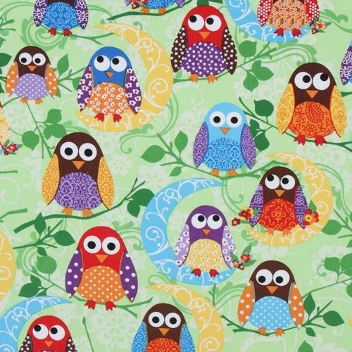 cute green owls fabric What a Hoot USA designer
