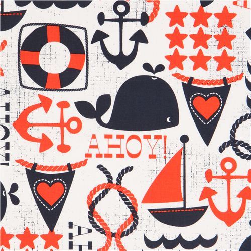 white maritime fabric sailing ship anchor Michael Miller 