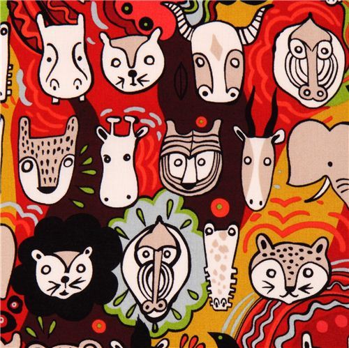 Faces of Liwaza animal fabric by Alexander Henry USA