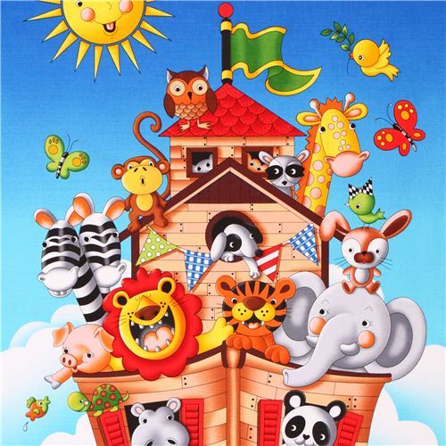 blue Noahs Ark panel fabric by Timeless Treasures Ark Party