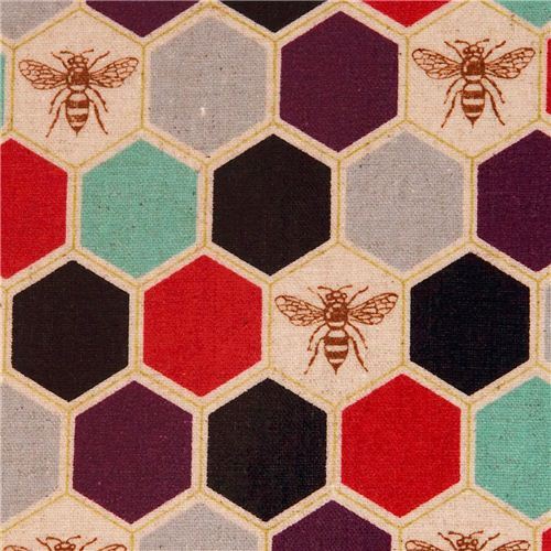 bee echino Canvas laminate fabric black red honeycomb
