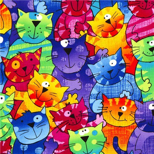 colored designer fabric with funny colourful cats