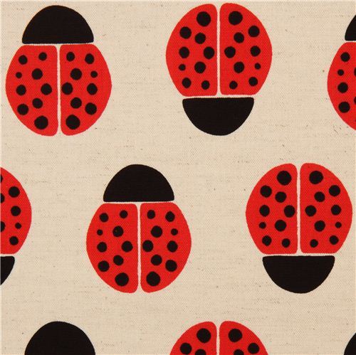 off-white Canvas ladybird fabric by Kokka