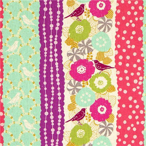 echino canvas fabric birds stripes turquoise from Japan
