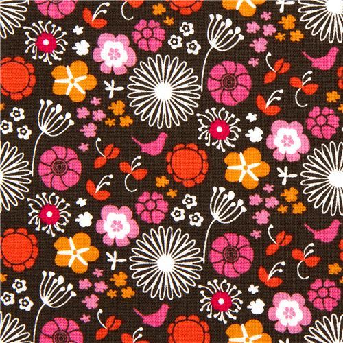 brown florets fabric with birds by Michael Miller