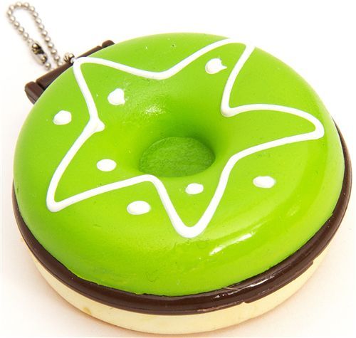 big green donut squishy charm with pocket mirror