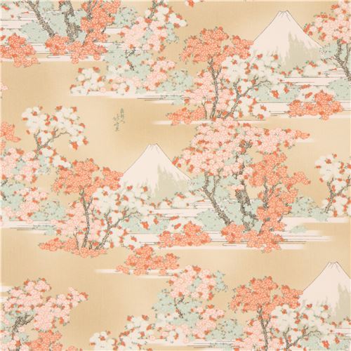 beige beautiful flower mountain fabric from Japan